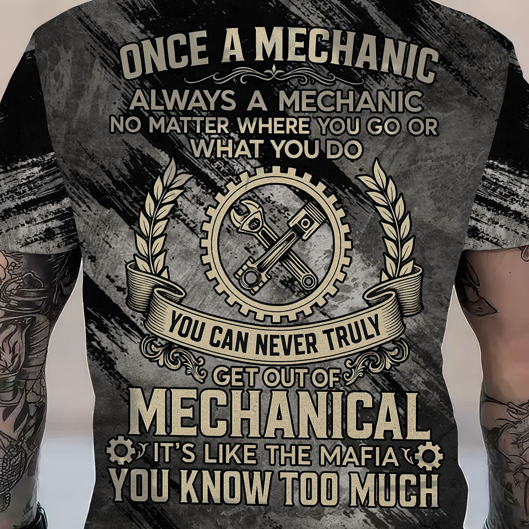 Blisscorners You Can Never Truly Get Out Of Mechanical Shirt Funny Printed Vintage Mechanic Unisex T Shirt Engine Piston and Wrench Design