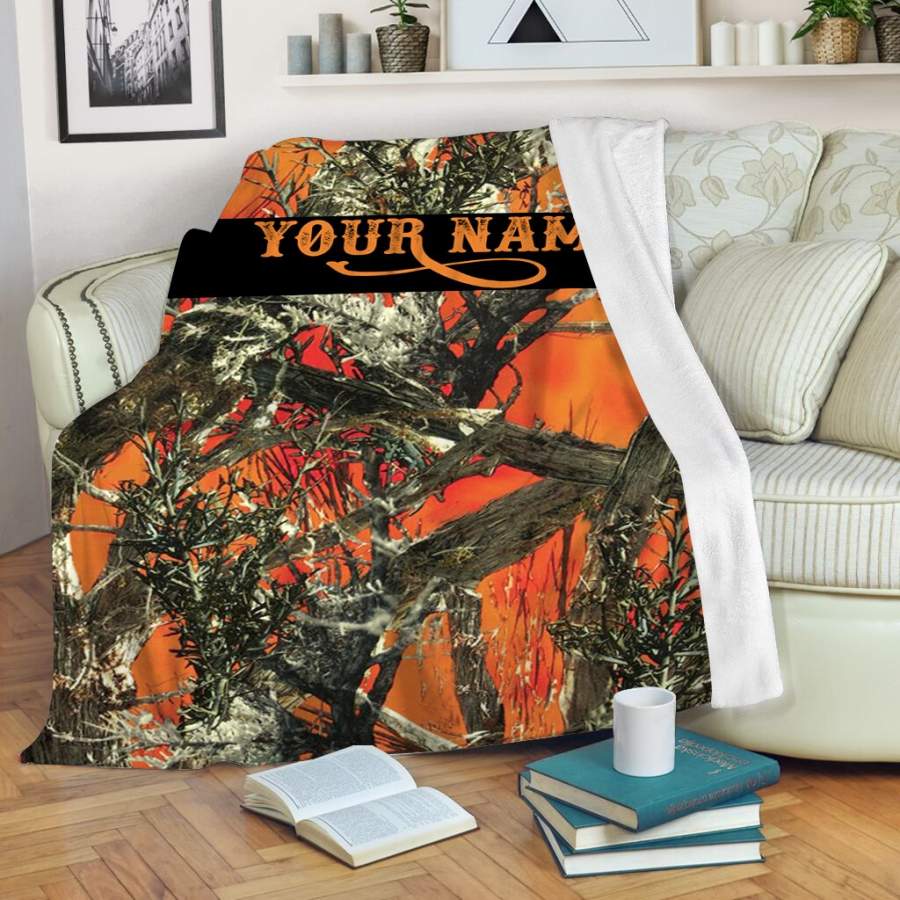 Blisscorners Custom Name Hunting Orange Muddy Camo For Hunters Blanket