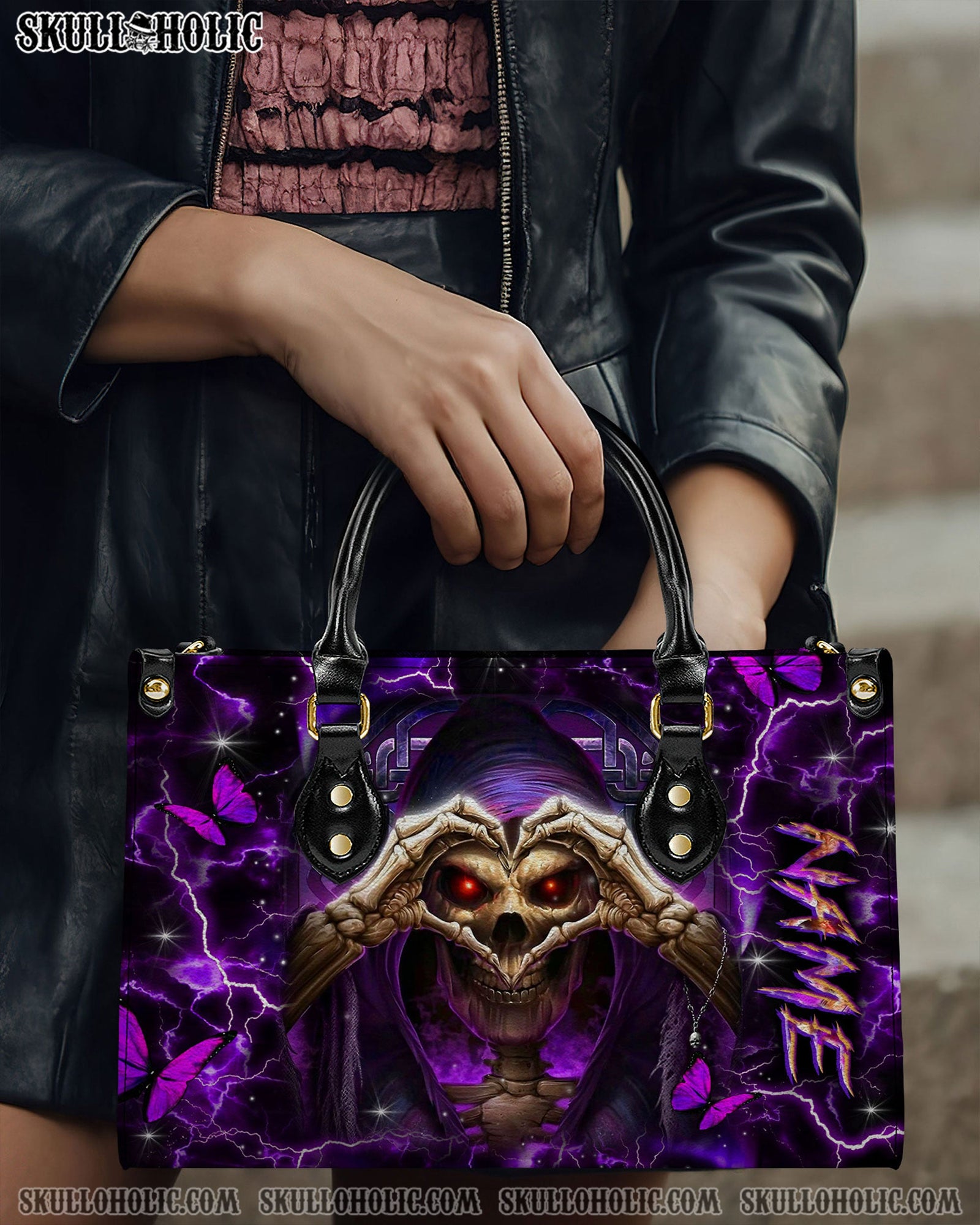 BLISSCORNERS SKULL REAPER LOVE LEATHER HANDBAG