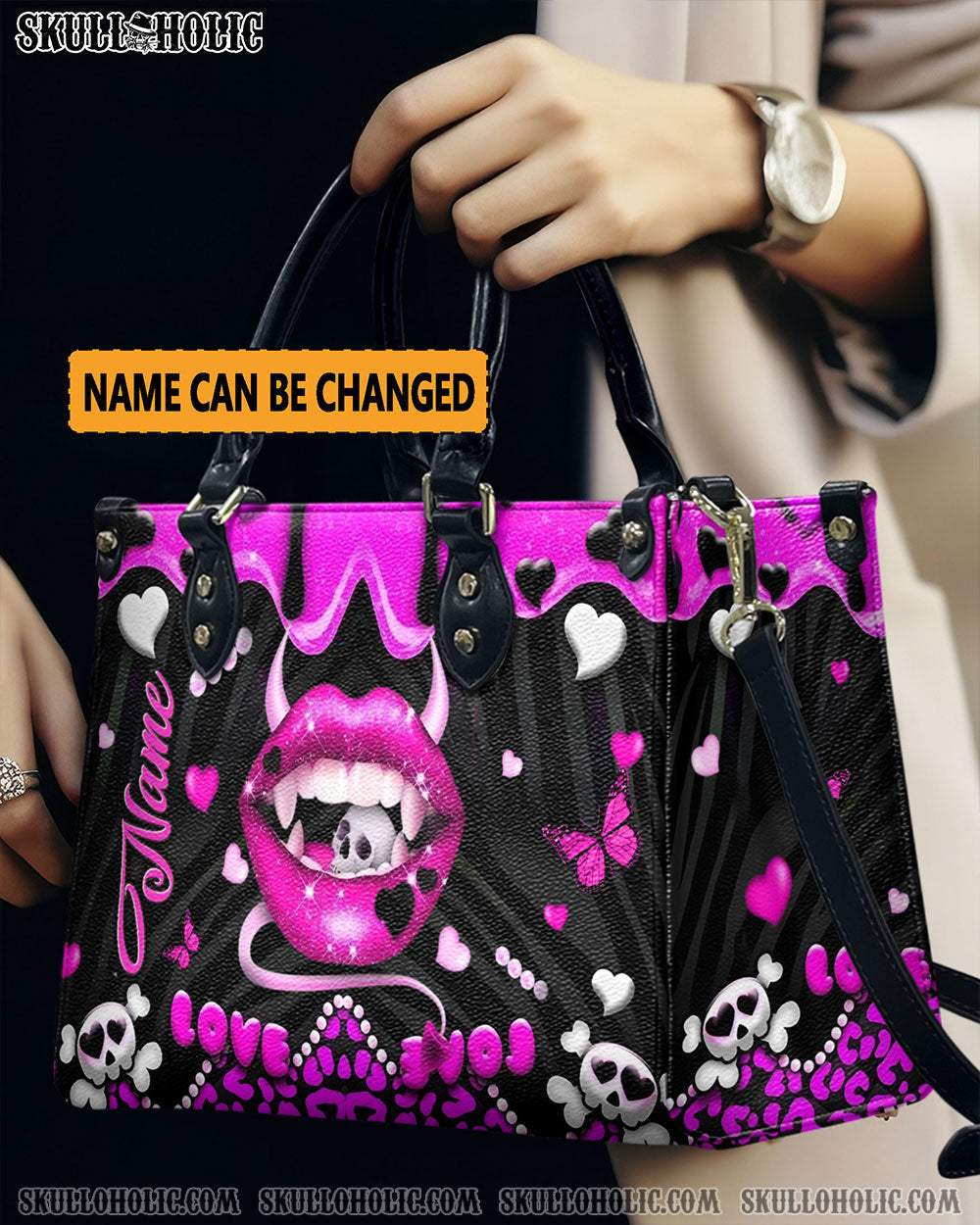 BLISSCORNERS PURPLE EVIL LIPS LEATHER HANDBAG