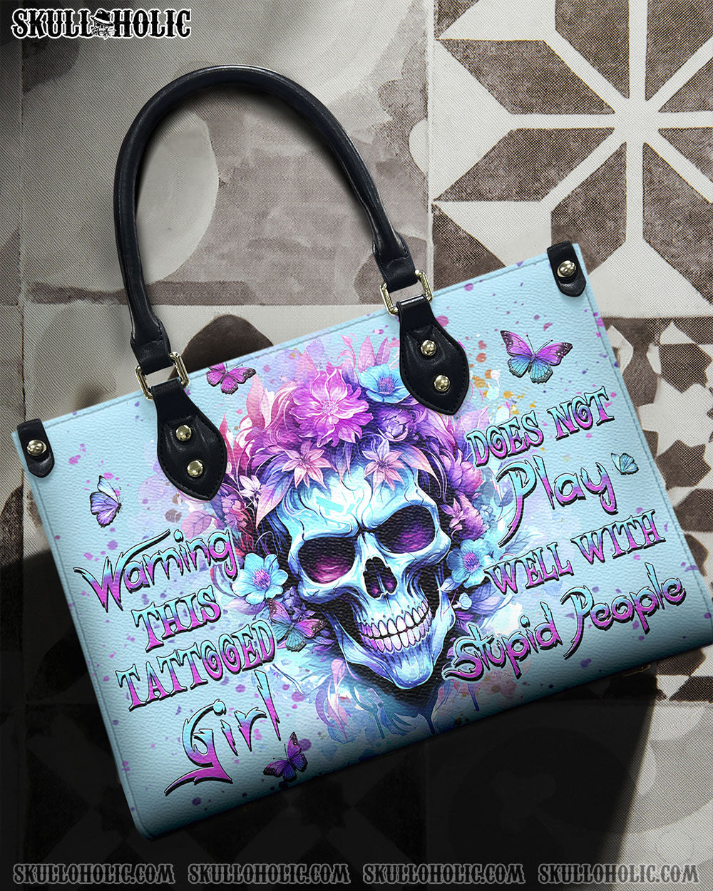 BLISSCORNERS WARNING THIS TATTOOED GIRL LEATHER HANDBAG