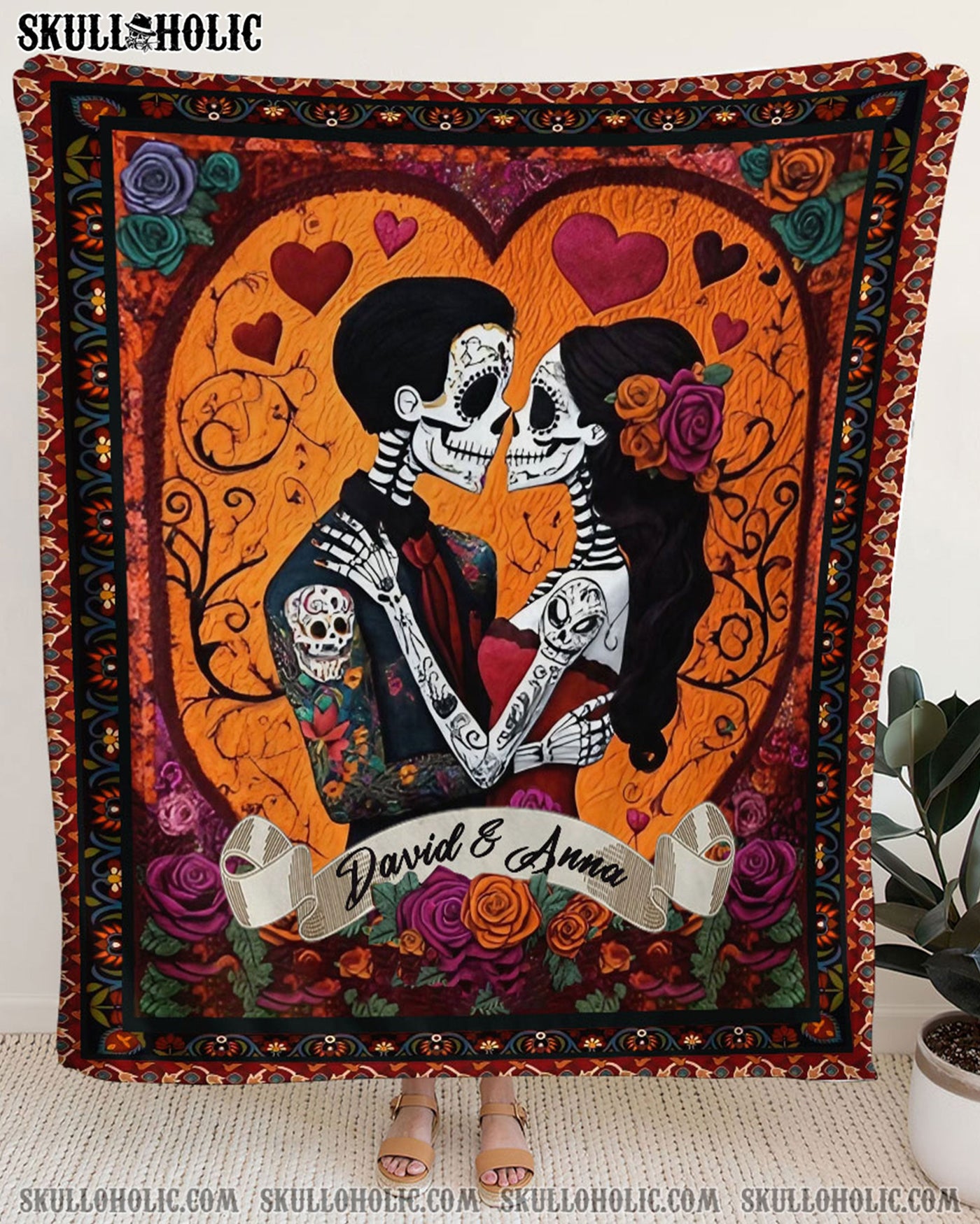 BLISSCORNERS PERSONALIZED SKULL COUPLE FLEECE BLANKET