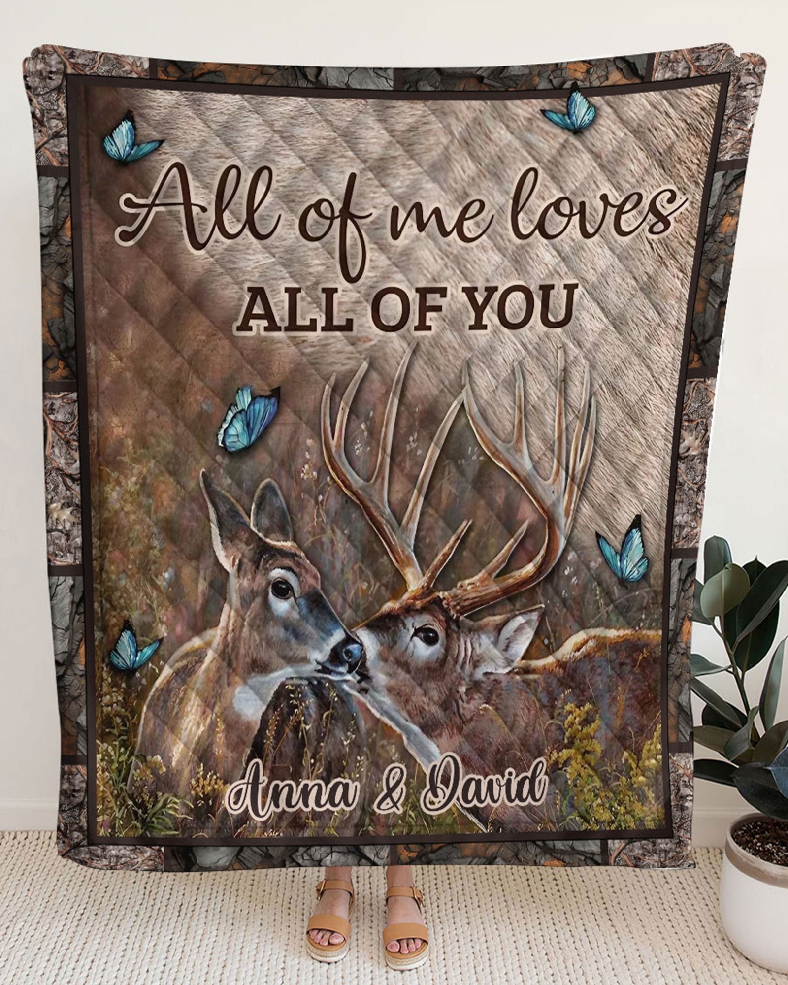 BLISSCORNERS PERSONALIZED ALL OF ME LOVES ALL OF YOU COUPLE DEER FLEECE BLANKET
