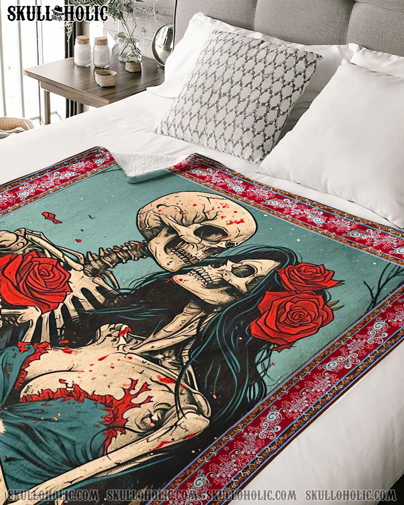 BLISSCORNERS PERSONALIZED SKULL COUPLE FLEECE BLANKET