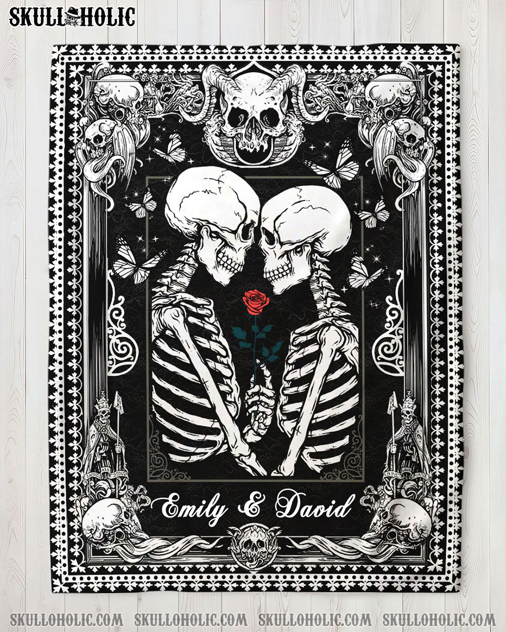 BLISSCORNERS PERSONALIZED SKELETON COUPLE FLEECE BLANKET