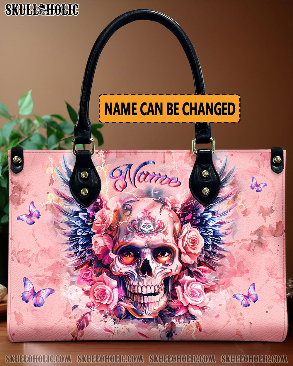 BLISSCORNERS SKULL WINGS ROSE LEATHER HANDBAG