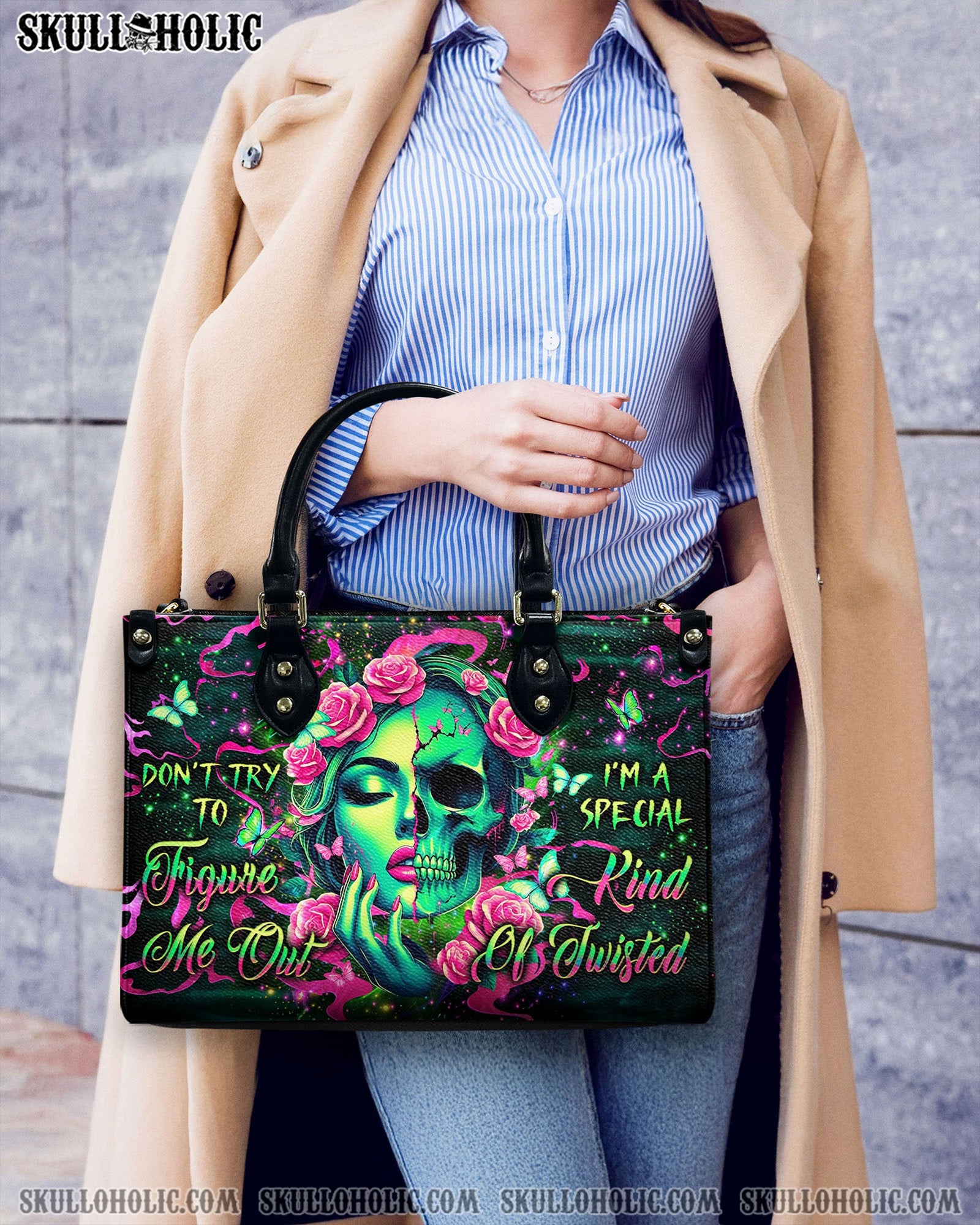 BLISSCORNERS DON'T TRY TO FIGURE ME OUT SKULL LEATHER HANDBAG