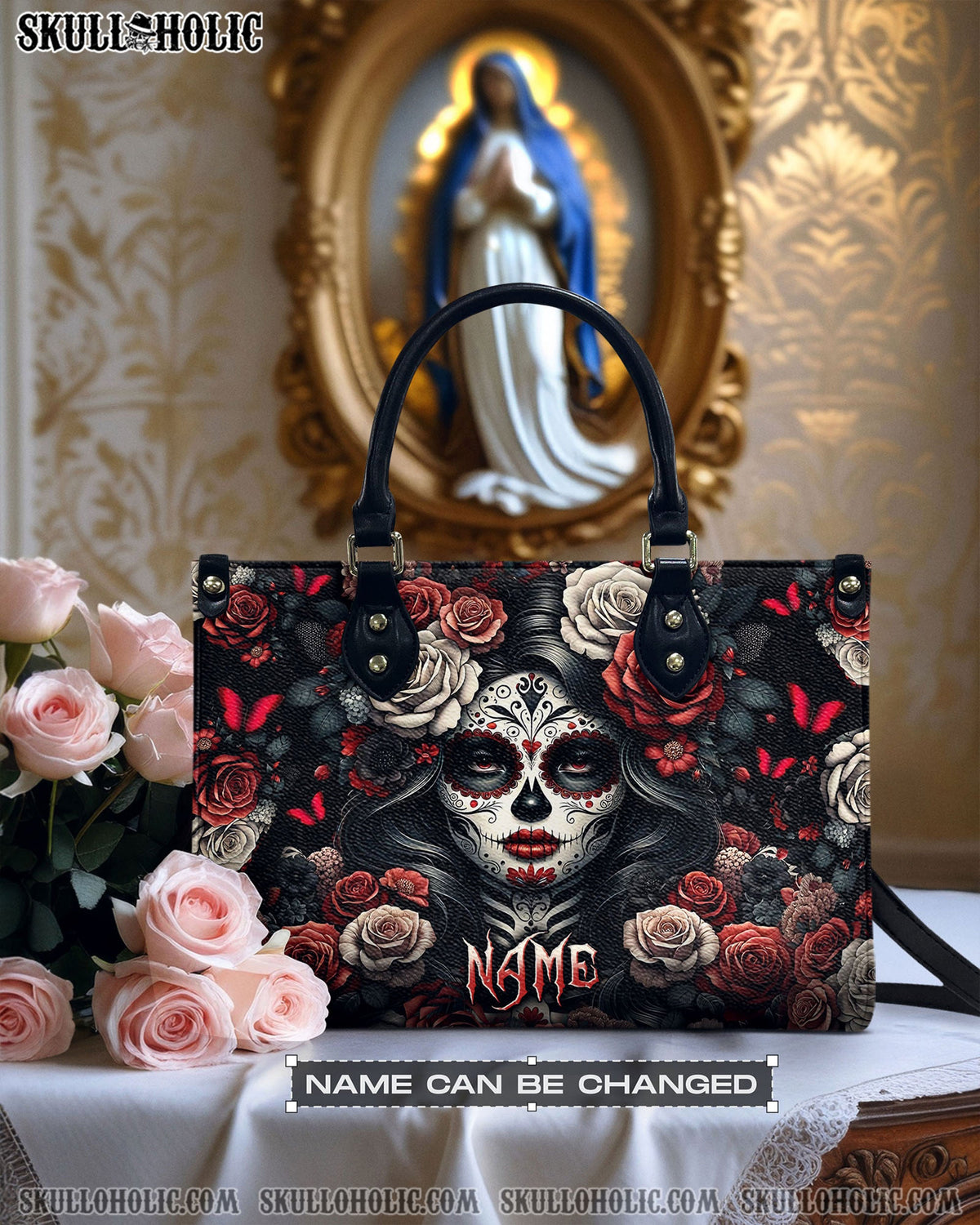 BLISSCORNERS SKULL LADY FLOWER LEATHER HANDBAG