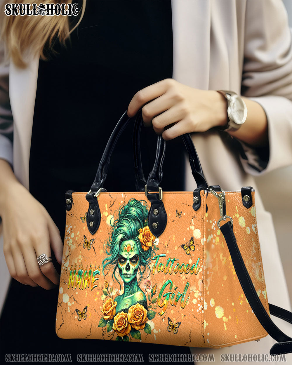 BLISSCORNERS TATTOOED GIRL LEATHER HANDBAG