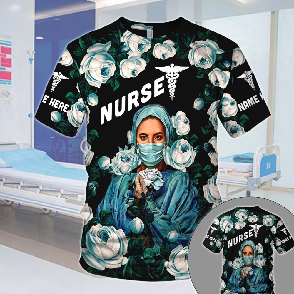 Blisscorners Nurse White Floral Custom Name & Type Of Nurse 3D All Over Print Shirts For Nurse