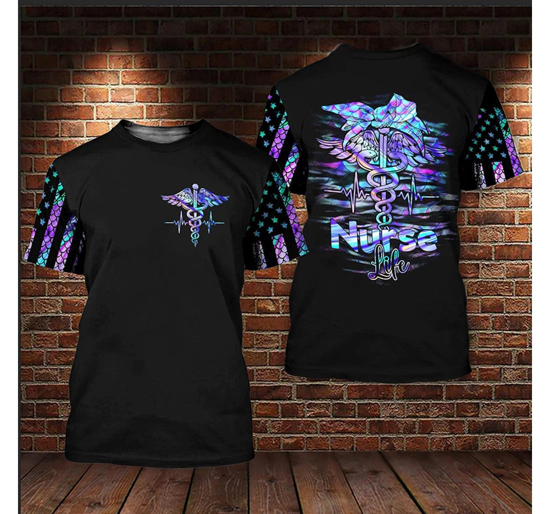 Blisscorners Caduceus Nurse Life Hologram Style 3D Printed, Flag Pattern Nurse Shirt, Best Gift for Nurse