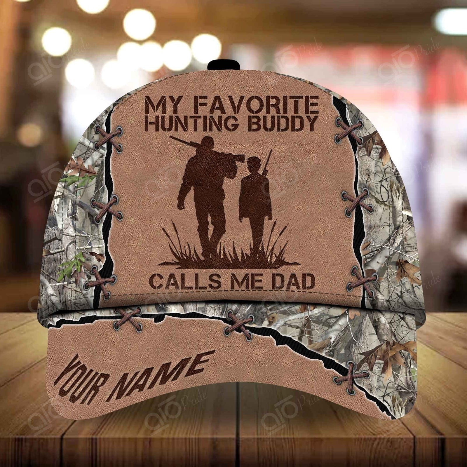 Blisscorners  Epic Konkak Dad And Son Leather Pattern Hunting Deer Personalized Hats 3D Multicolored