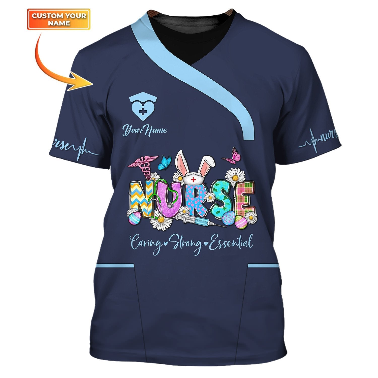 Blisscorners Nurse Earing Strong Essential Tee Shirt Custom Nurse Uniform, Nurse Easter Day Shirt, Idea Gift for Her