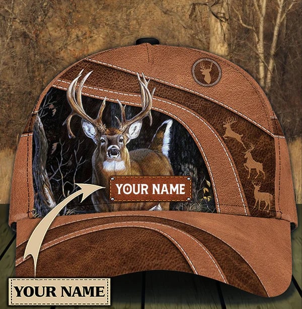 Blisscorners Deer Hunting Leather Pattern Personalized Cap