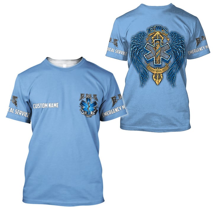Blisscorners Custom EMS Nurse Blue 3D All Over Print Shirt, Personalized Nurse Apparel, Cool T Shirt For Nurse Lovers