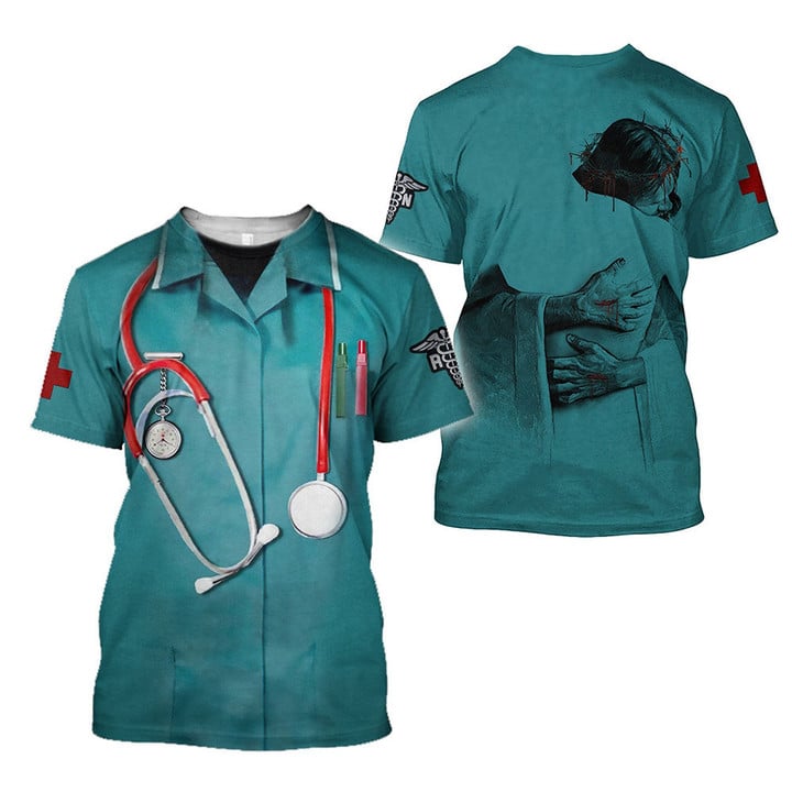 Blisscorners Coolspod Love Nurse Jesus Hug Jesus Christian 3D Shirt, Perfect Nurse Apparel Gift Ideas