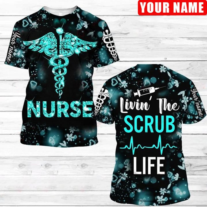 Blisscorners Personalized Perfect Nurse Apparel, Nurse T-Shirt Cool Gift Idea, Green Nurse Glitter Pattern Shirt