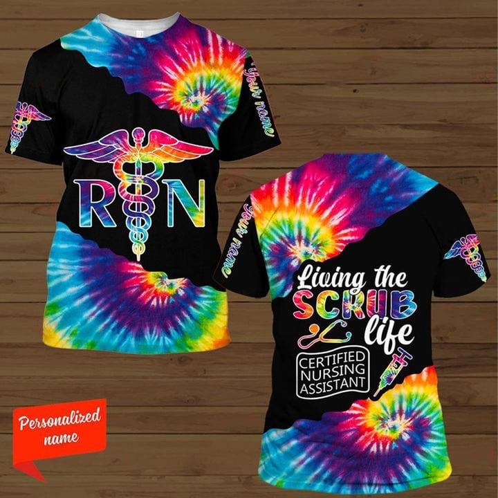 Blisscorners Personalized Living The Scrubs Life Tie Dye Shirt, Registered Nurse Custom Name TShirt