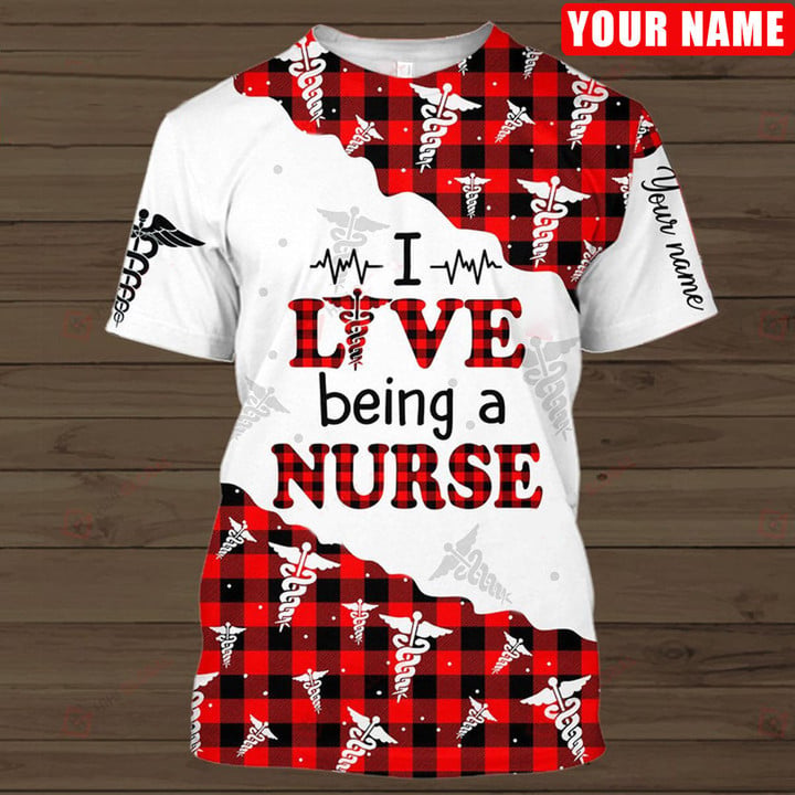 Blisscorners Personalized I Love Being A Nurse Red Caro Pattern 3D Shirt, Amazing Gifts Idea For Nurse
