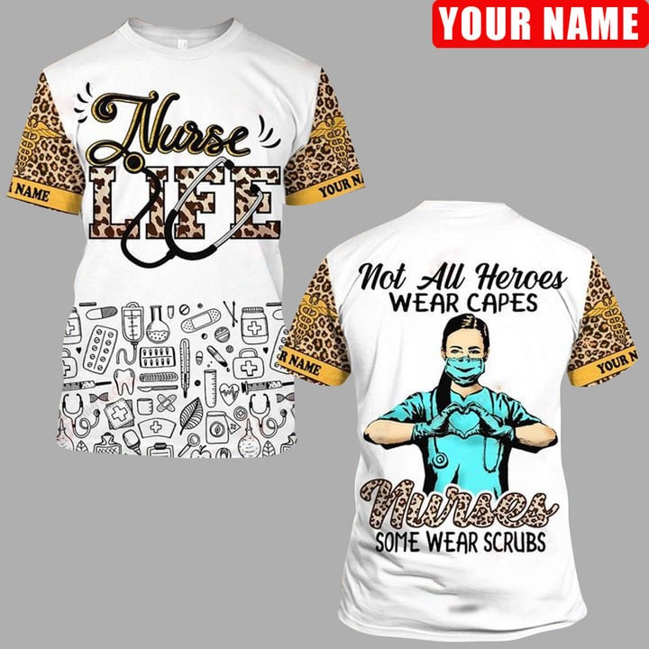 Blisscorners Personalized Nurse Life Leopard Pattern Shirt, Funny Nurse Shirt, Best Nurse Apparel For Nurse Lovers