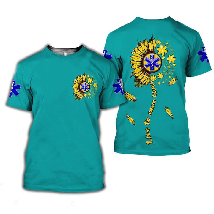 Blisscorners Sunflower In My Heart Live to Save Lives Shirt, Nurse T-Shirt, Perfect Gift Nurse Clothing