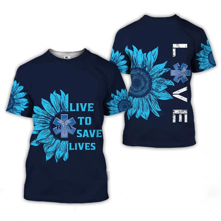 Blisscorners 3D All Over Print Love Sunflower Nurse 3D Shirt, Perfect Nurse Apparel, Nurse T-Shirt Cool Gift Idea