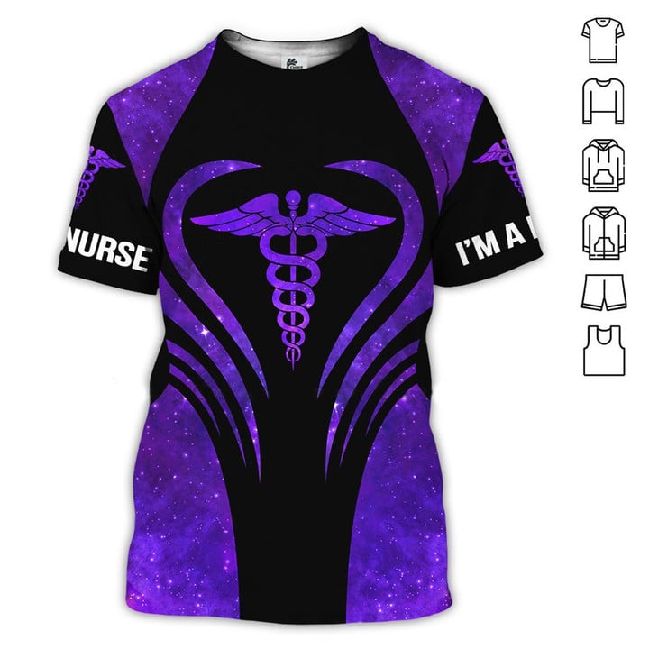 Blisscorners 3D All Over Print Purple Glitter Nurse Shirt, I'm a Nurse T-Shirt, Perfect Gift Nurse Clothing