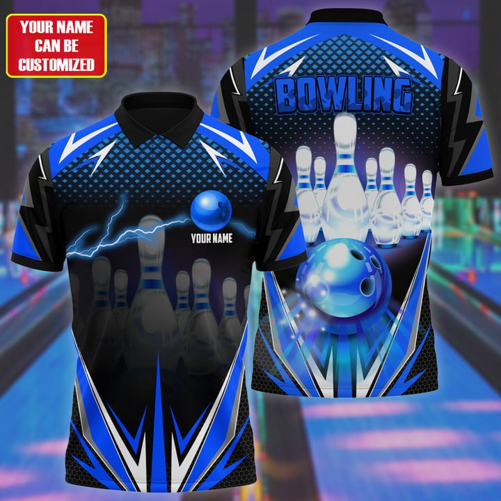 Blisscorners Bowling Thunder Pattern Multicolor Customized Name 3D Polo Shirt