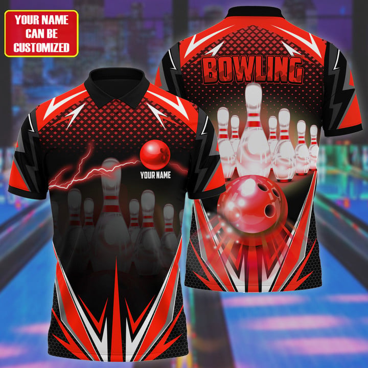 Blisscorners Bowling Thunder Pattern Multicolor Customized Name 3D Polo Shirt