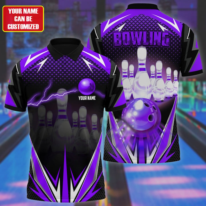 Blisscorners Bowling Thunder Pattern Multicolor Customized Name 3D Polo Shirt