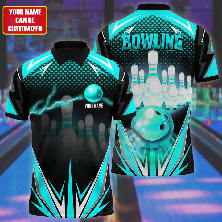 Blisscorners Bowling Thunder Pattern Multicolor Customized Name 3D Polo Shirt