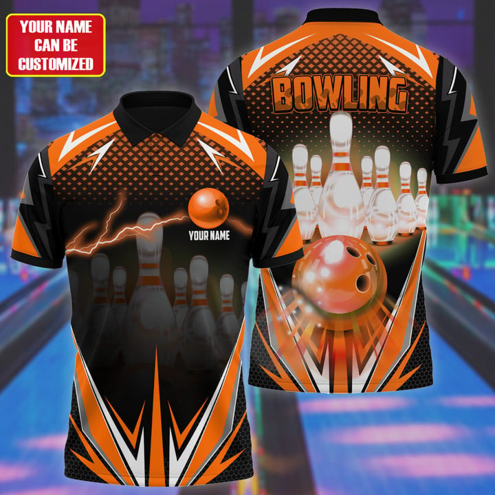 Blisscorners Bowling Thunder Pattern Multicolor Customized Name 3D Polo Shirt