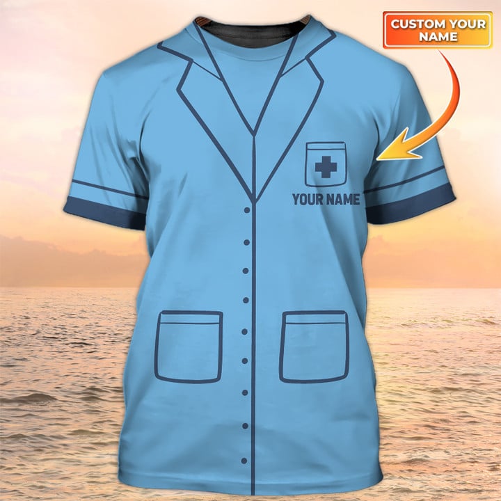 Blisscorners Nurse Tshirt, Nursing Custom Shirts, Nurse Uniform, Nurse Personalized Name Cyan Blue