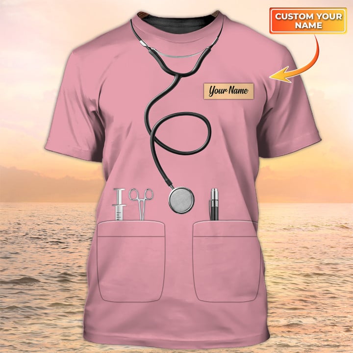Blisscorners Nurse Pink Tshirt, Nursing Custom Shirts, Nurse Personalized Name