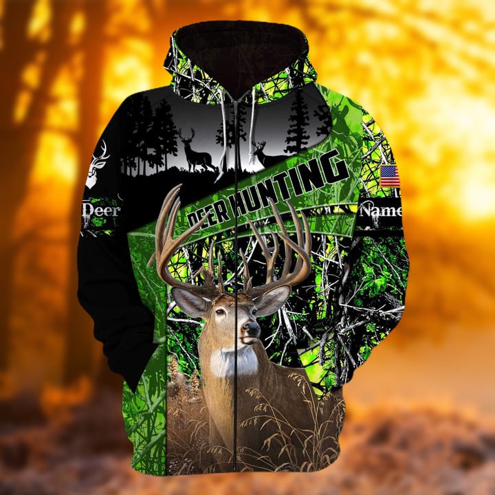 Blisscorners Personalized Name The Uniqe Deer Hunting Hoodie & Zip Hoodie  Multicolor