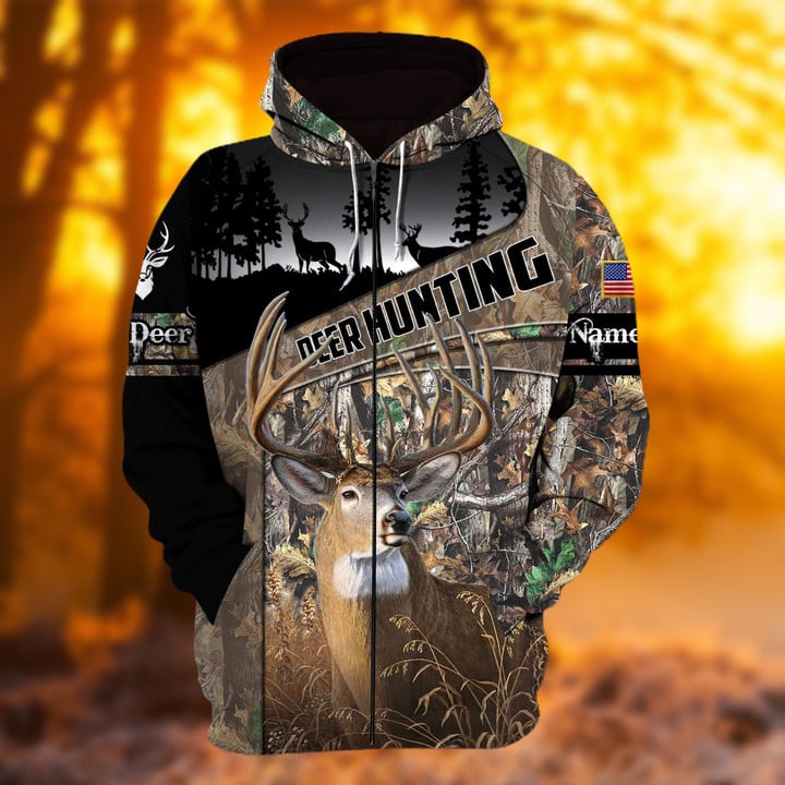 Blisscorners Personalized Name The Uniqe Deer Hunting Hoodie & Zip Hoodie  Multicolor