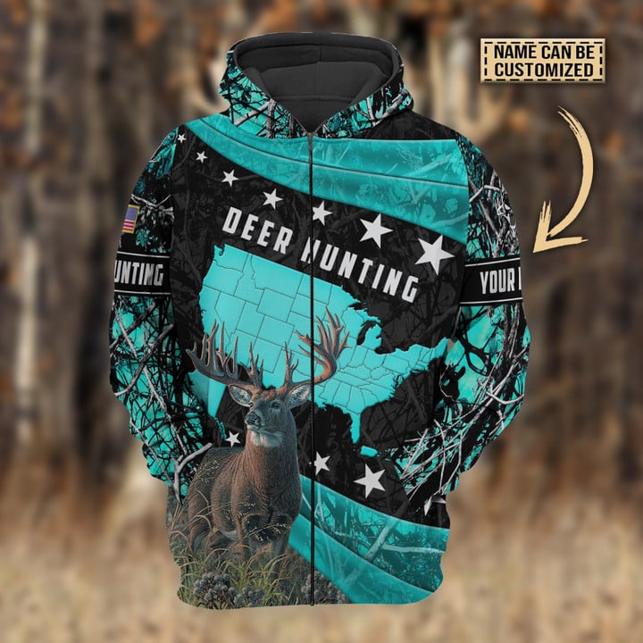Blisscorners Personalized Name Premium Deer Hunting Hoodie & Zip Hoodie  Multicolor