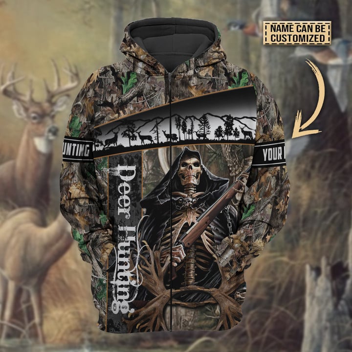 Blisscorners Personalized Name The Death Deer Hunting Hoodie & Zip Hoodie  Multicolor