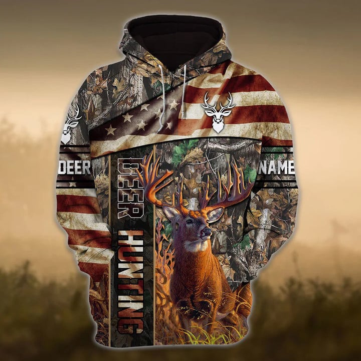 Blisscorners Personalized Name American Deer Hunting Hoodie & Zip Hoodie 3D Multicolor