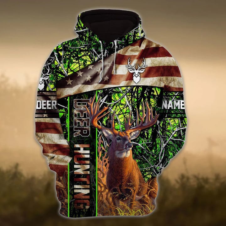 Blisscorners Personalized Name American Deer Hunting Hoodie & Zip Hoodie 3D Multicolor