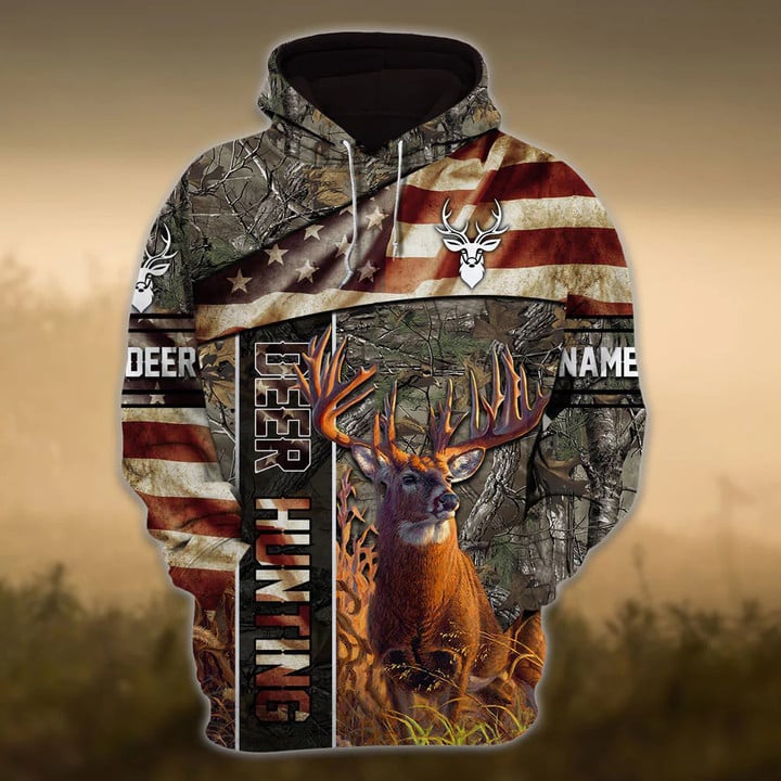 Blisscorners Personalized Name American Deer Hunting Hoodie & Zip Hoodie 3D Multicolor
