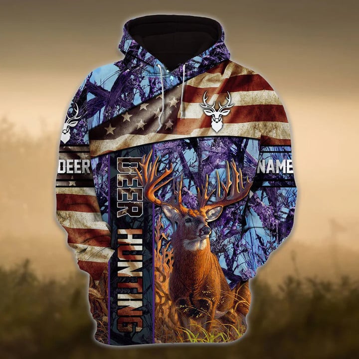 Blisscorners Personalized Name American Deer Hunting Hoodie & Zip Hoodie 3D Multicolor