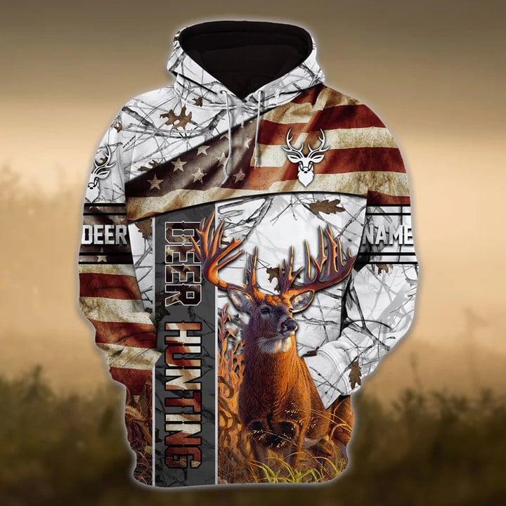 Blisscorners Personalized Name American Deer Hunting Hoodie & Zip Hoodie 3D Multicolor