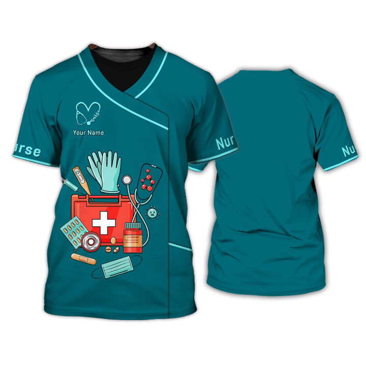 Blisscorners 3D All Over Printed Nursing Uniform Medical Scrubs Clothing Custom Nurse Tshirt