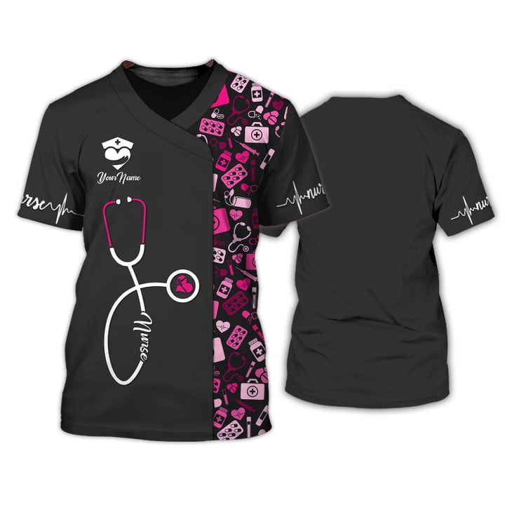 Blisscorners Nursing Tools Pattern Shirts Medical Scrubs Clothing Custom Nurse Tshirt Black Pink