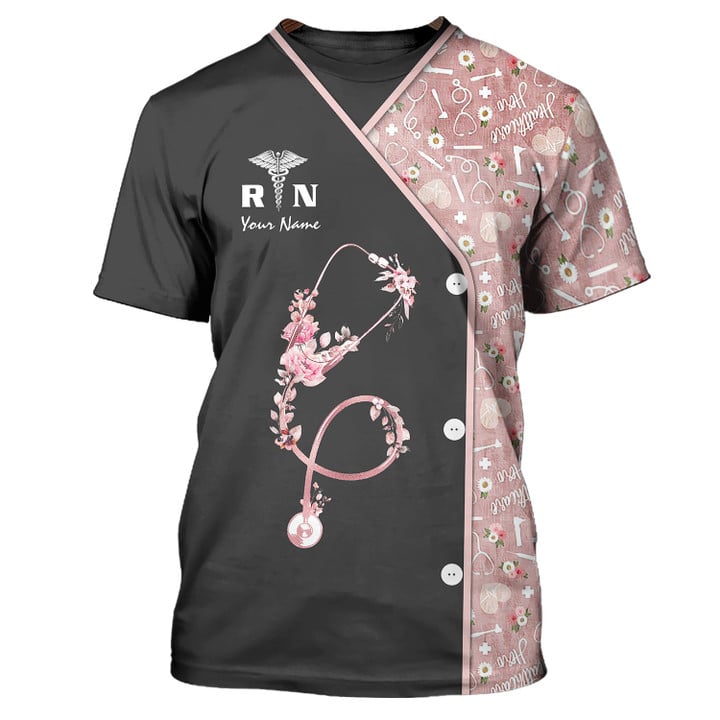 Blisscorners Love Nurse 3D Pink Nurse Shirts Women Nurse Shirts Life Tshirt, Nurse Uniform Shirt