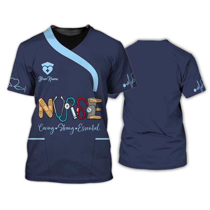 Blisscorners Custom Nurse T-Shirt Nurse Earing Strong Essential Shirt, Gift for Nurse Women