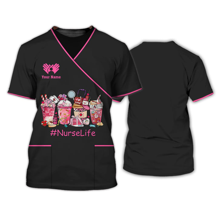 Blisscorners 3D All Over Print Nurse Shirt, #NurseLife Tee Shirt Medical Scrubs Clothing Custom Nurse Tshirt