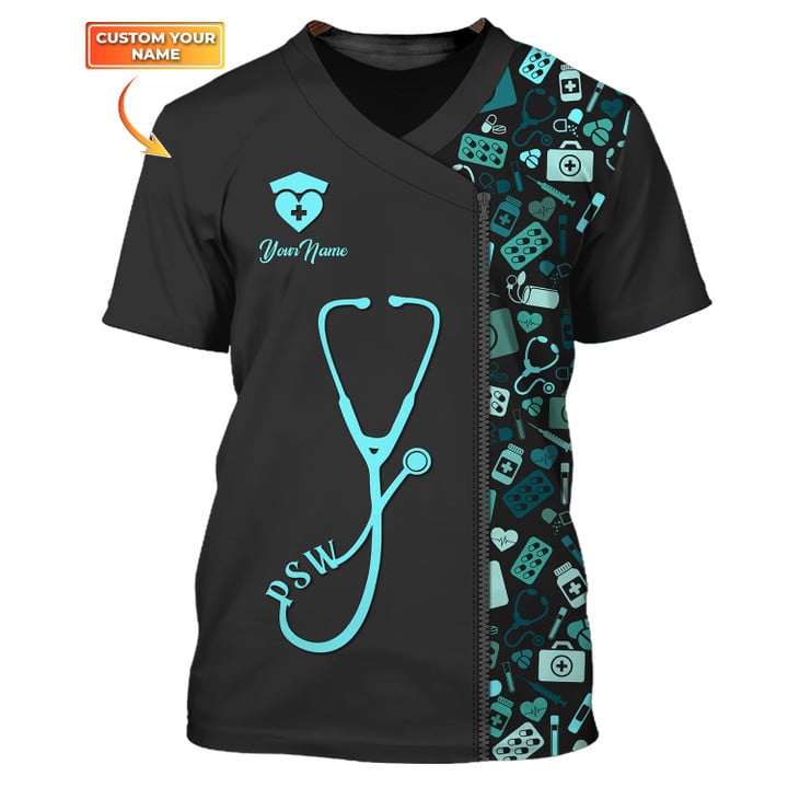 Blisscorners PSW Tools Pattern Shirts Medical Scrubs Clothing Custom PSW 3D Tshirt, Nurse Shirt