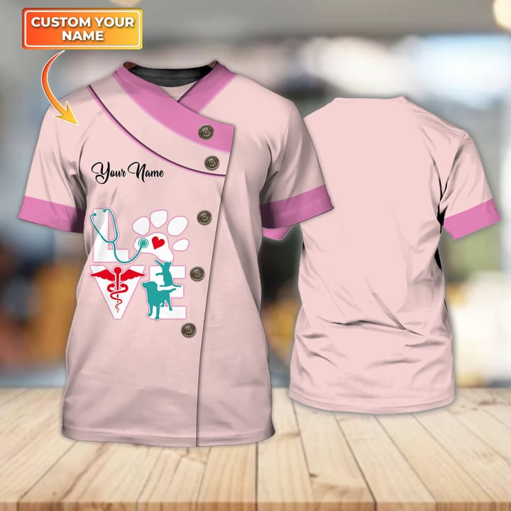 Blisscorners Coolspod 3D All Over Print Love Veterinarian Custom Pink Shirt (Non Workwear)